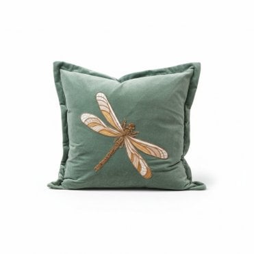 Arianna Teal Sequin Dragonfly Cushion