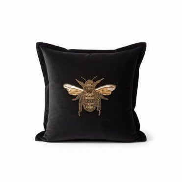 Bee Sequin Black Cushion