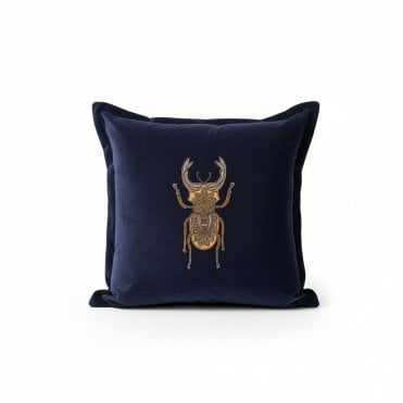 Beetle Sequin Blue Cushion