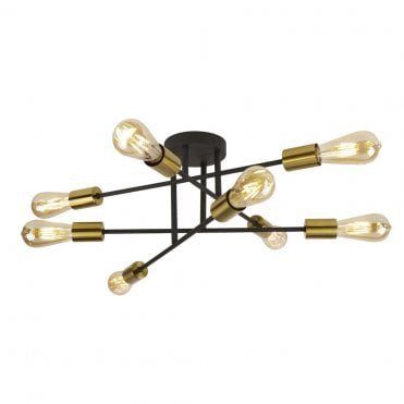 Dearne 8Lt SemiFlush Black & Satin Brass