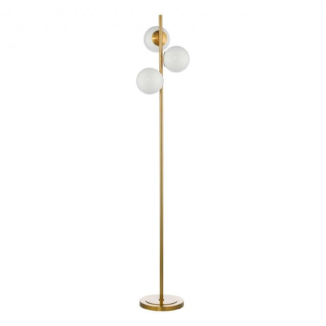 Gill 3 Light Floor Lamp Natural Brass Opal Glass