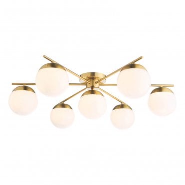 Gill 7 Light Flush Natural Brass & Opal Glass