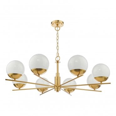 Gill 8 Light Pendant Natural Brass Opal Glass