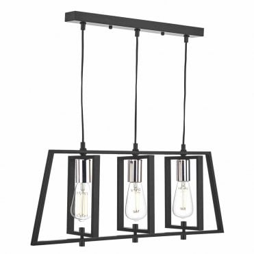Glenough 3 Light Bar Pendant Black & Polished Chrome