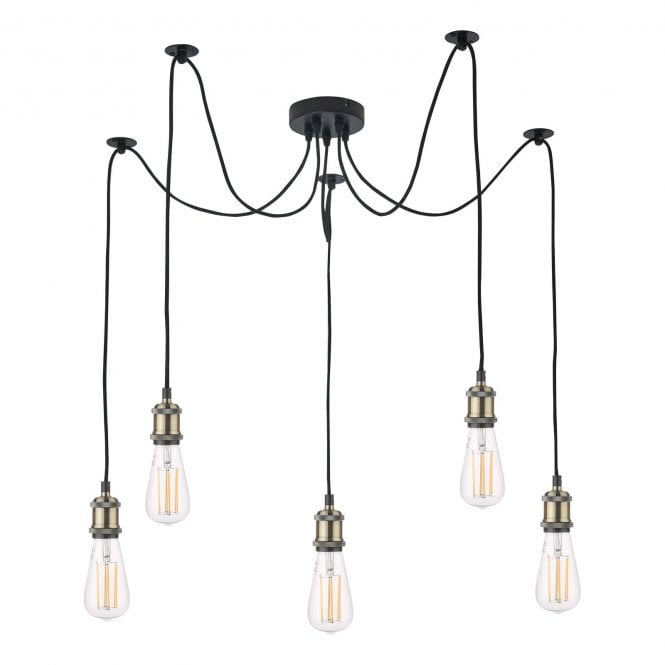 Harrop 5 Light Pendant Antique Brass Matt Black