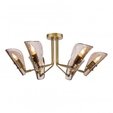 Hebe Tea Smoked Glass 6 Light Adjustable Semi-Flush