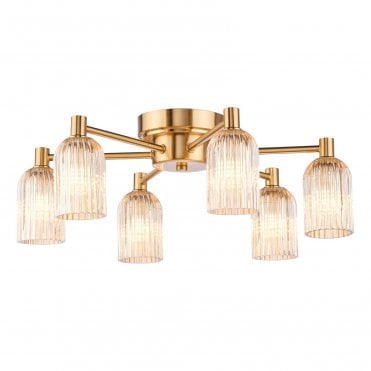 Helios Ribbed Glass 6 Light Flush