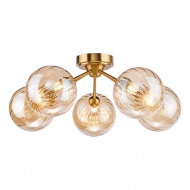 Ikarus Ribbed Glass 5 Light Semi-Flush