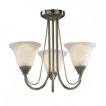 Kielder 3 Light Semi Flush Antique Brass complete with Glass
