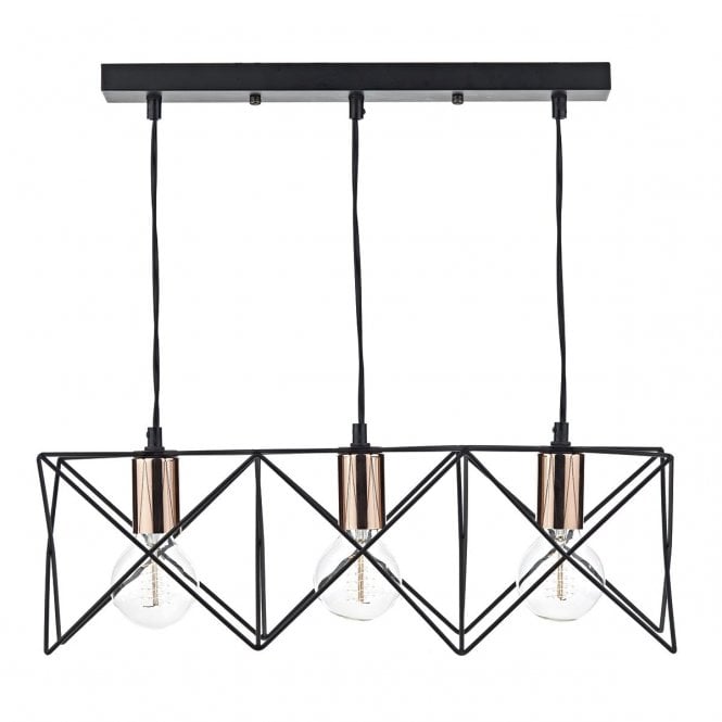 Lockwood 3 Light Bar Pendant Black & Bright Copper Detail