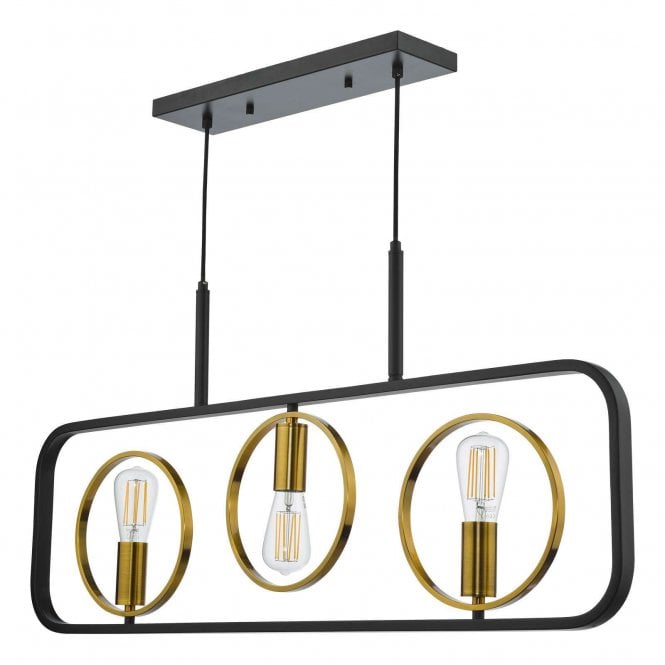 loyne 3 Light Bar Pendant Satin Black Antique Gold