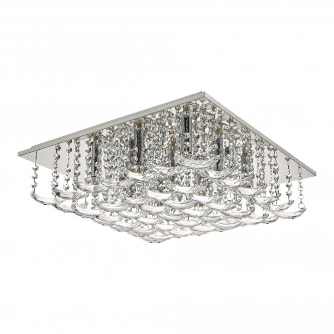 Malham 9 Light Flush Polished Chrome & Crystal