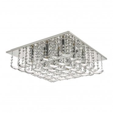 Malham 9 Light Flush Polished Chrome & Crystal