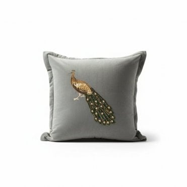 Maura Steel Peacock Sequin Cushion
