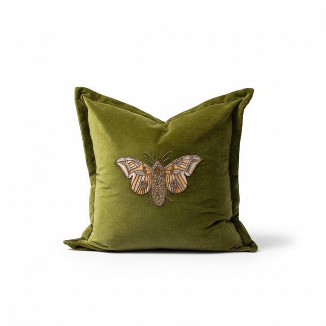 Moth Sequin Green Cushion