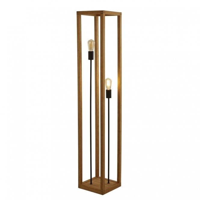 Orton 2Lt Floor Lamp Natural Wood & Black