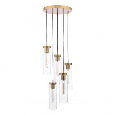 Reno Glass 5 Light Pendant - Bronze