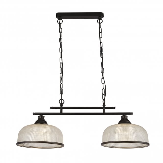 Retford 2Lt Pendant Black & Holophane Style Glass