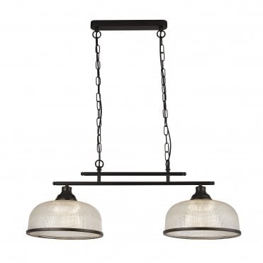 Retford 2Lt Pendant Black & Holophane Style Glass