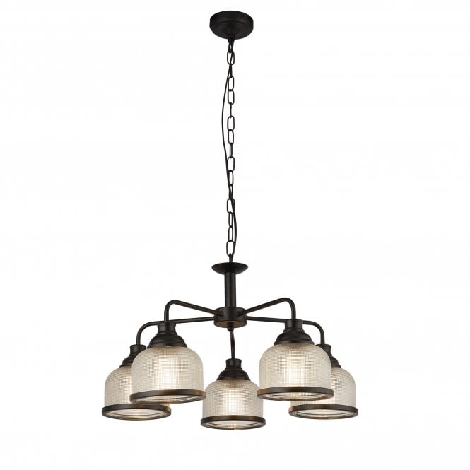 Retford 5Lt Pendant Black & Holophane Style Glass