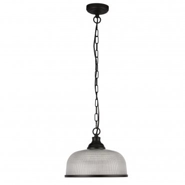 Retford Pendant Matt Black & Holophane Style Glass