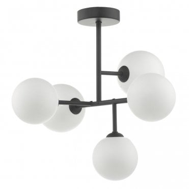 Shindilla 5 Light Semi Flush Black & Opal Glass