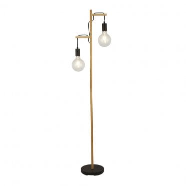 Soulby 2Lt Floor Lamp Natural Wood & Black