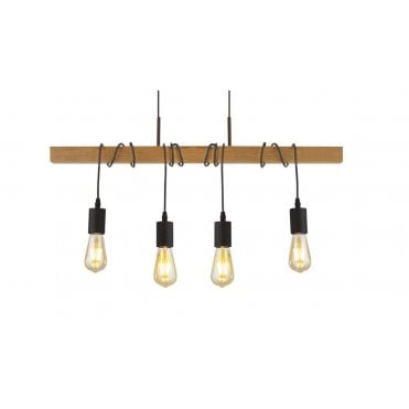 Soulby 4Lt Bar Pendant Natural Wood & Black