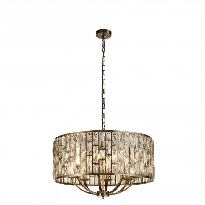 Tamar 8Lt Pendant Antique Brass & Champagne Glass