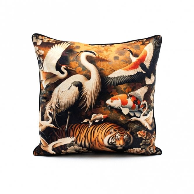 Velvet Feather Filled Bird & Koi Cushion 3