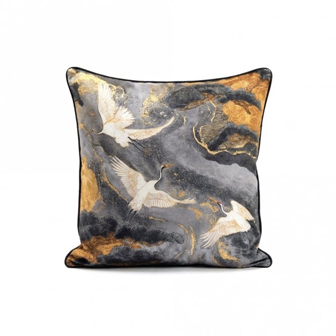 Velvet Feather Filled Grey River Crane Cushion