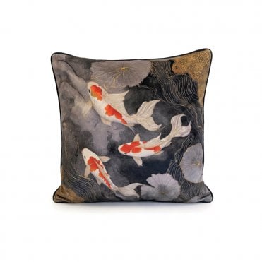 Velvet Feather Filled Grey River Koi Cushion